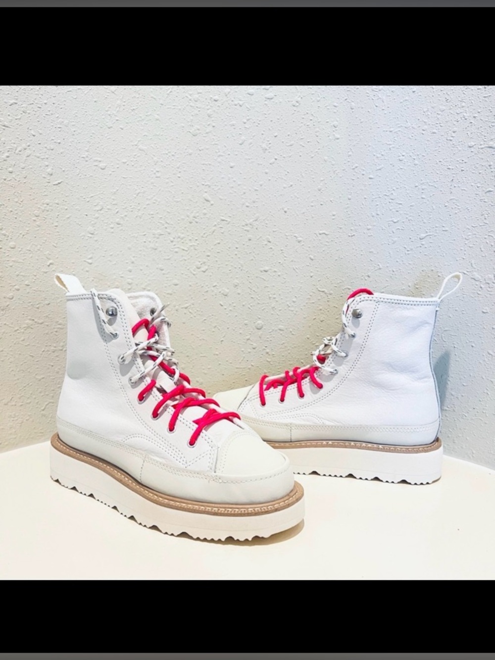 Converse Crafted Off White Leather High Top Platform Boots Sz W 6.5 M 4.5 NWT